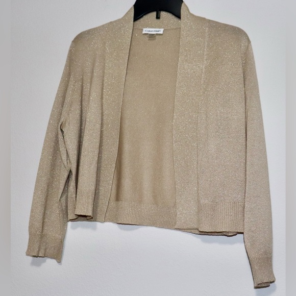 NWOT - CALVIN KLEIN Knit Bolero Cardigan Metallic Gold Beige XL Open Front - Picture 5 of 7